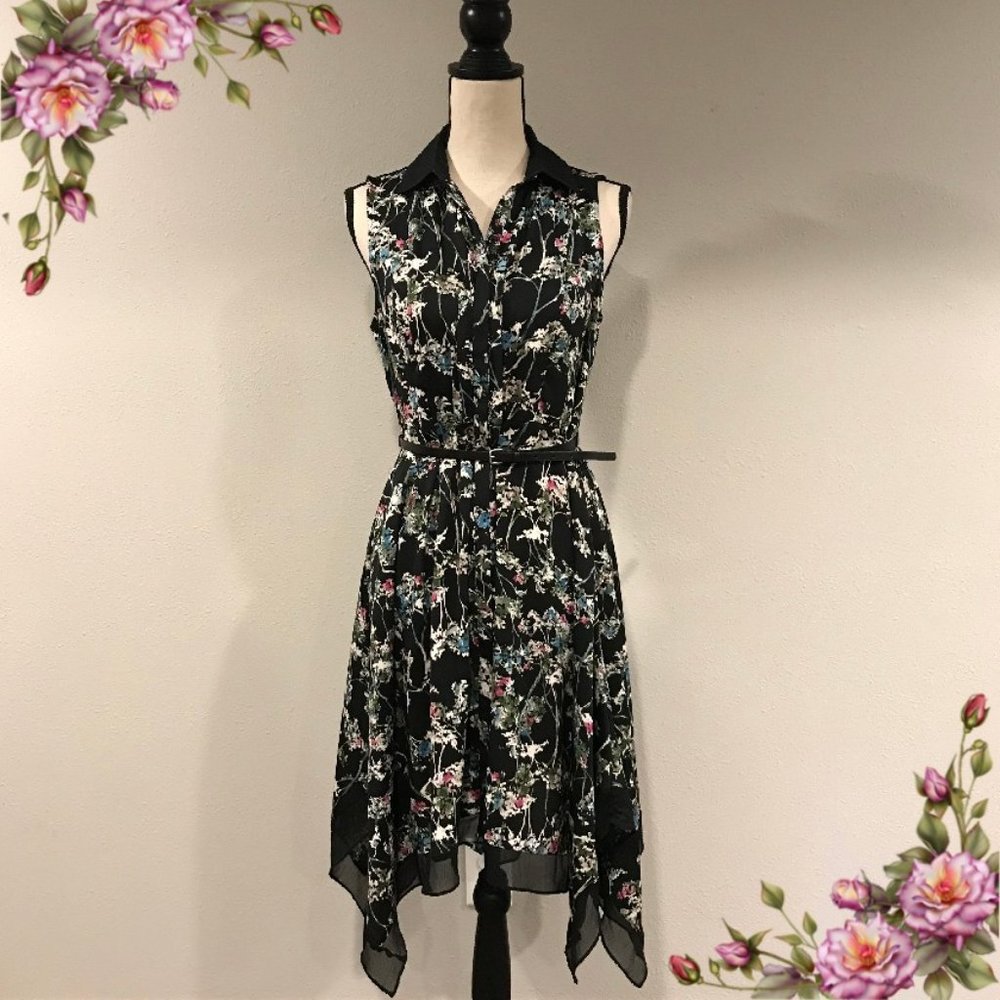 Simply Vera Vera Wang Black Floral Handkerchief Hem Dress